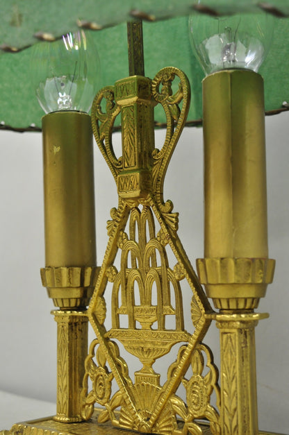 Antique Art Deco Art Nouveau Gold Gilt Metal Student Desk Lamp w/ Green Shade
