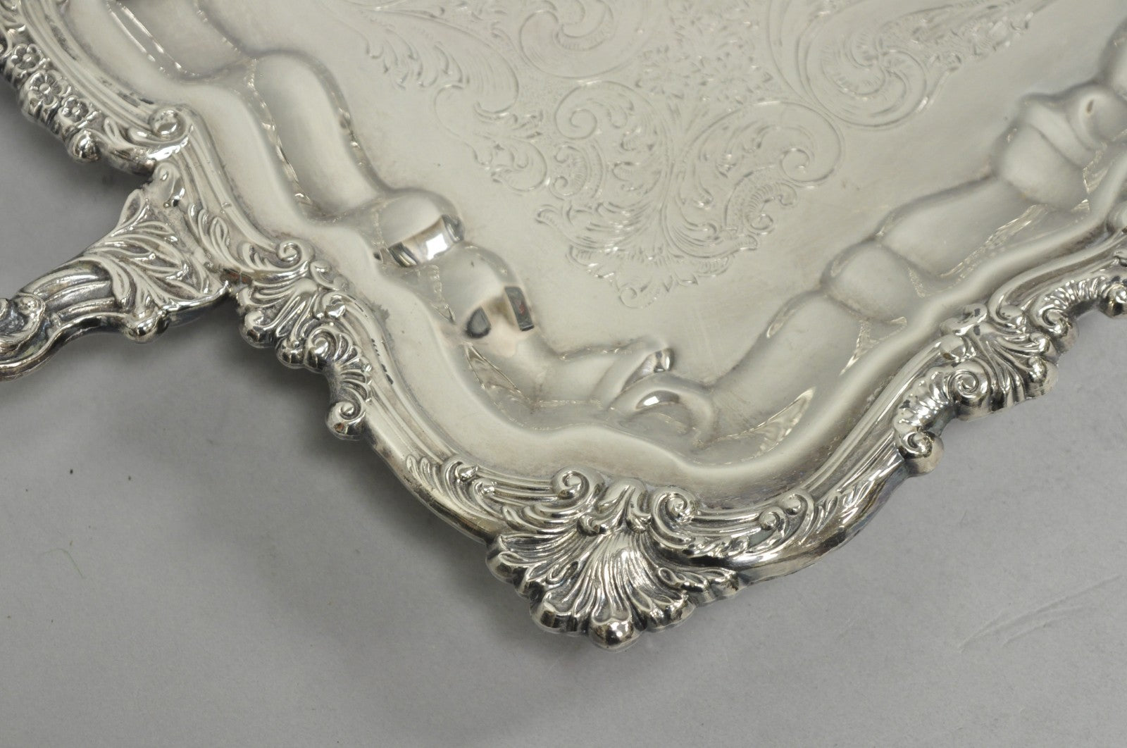 Vintage Victorian Silver Plated Footed Twin Handle Serving Platter Bar Tray