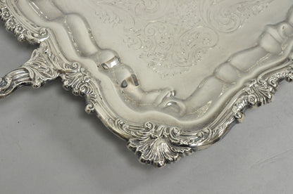 Vintage Victorian Silver Plated Footed Twin Handle Serving Platter Bar Tray