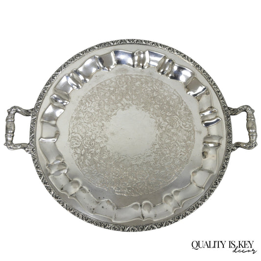 Vintage Victorian Silver Plated Round Twin Handle Bar Serving Platter Tray