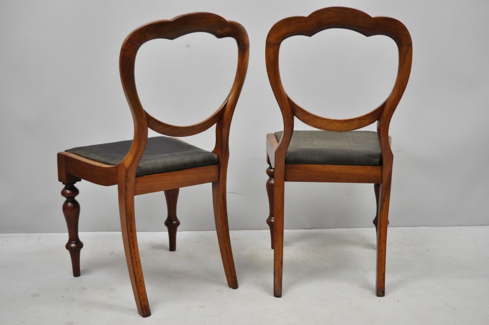 Antique English Victorian Balloon Back Mahogany Library Side Chairs - Set of 4
