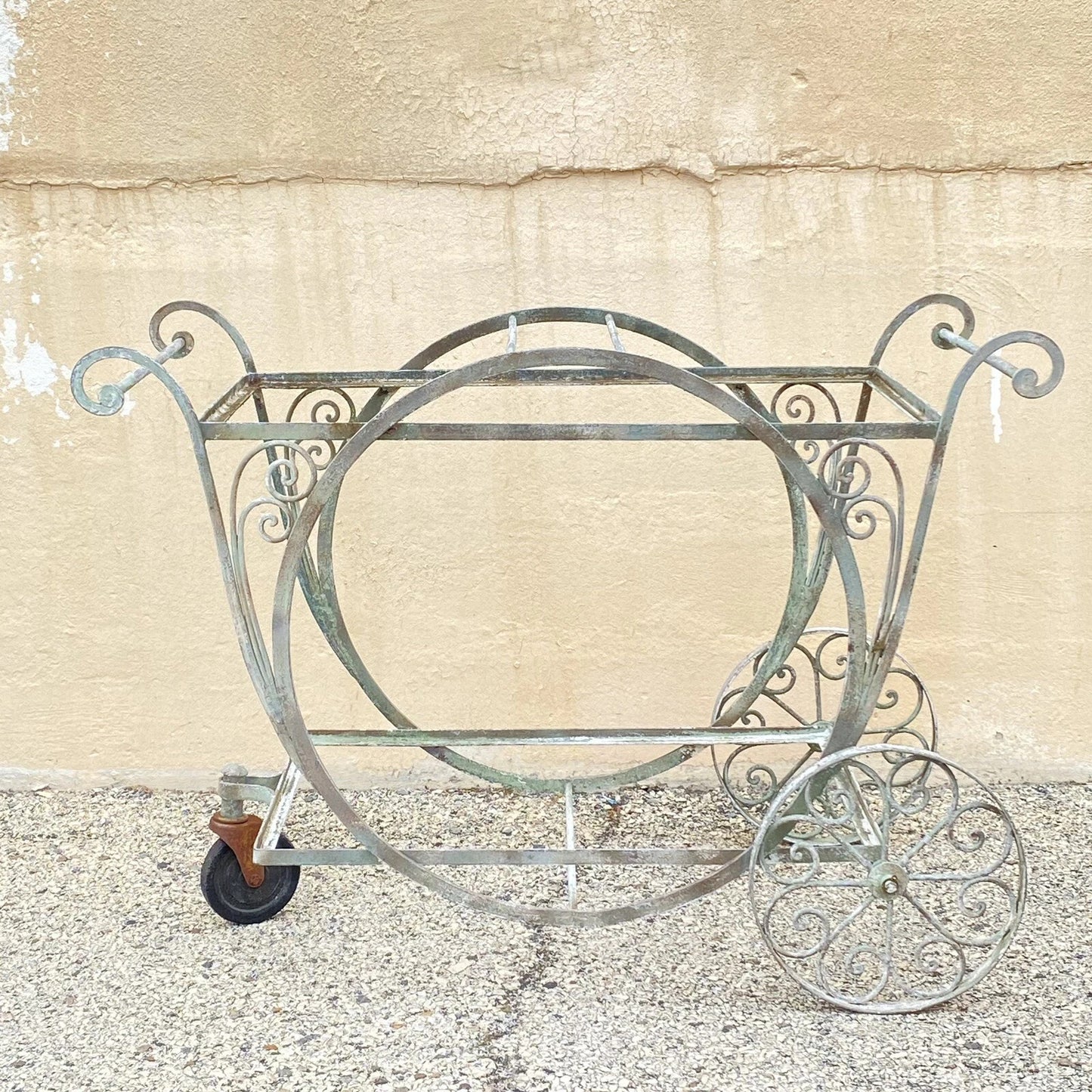 Antique Salterini Mt Vernon Wrought Iron Art Nouveau Patio Serving Bar Tea Cart