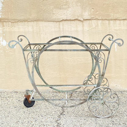 Antique Salterini Mt Vernon Wrought Iron Art Nouveau Patio Serving Bar Tea Cart