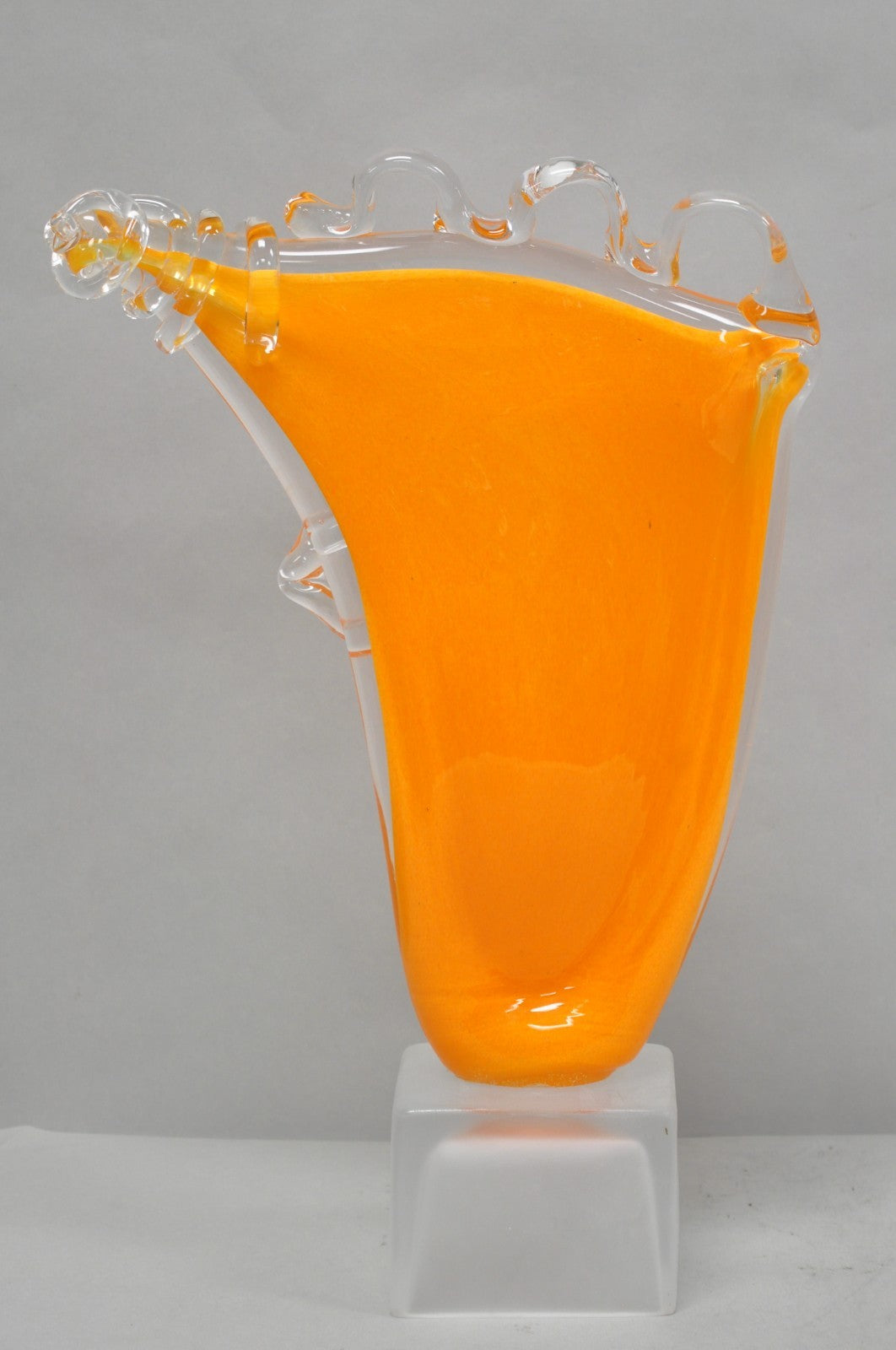 Ion Tamaian Postmodern Orange Blown Art Glass 20" Large Abstract Face Sculpture
