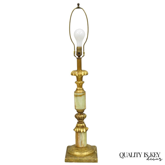 Vintage Italian Hollywood Regency Carved Gold Giltwood & Marble Table Lamp