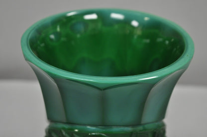 Antique Art Deco Malachite Jade Green Czech Glass Pedestal Vase with Bird