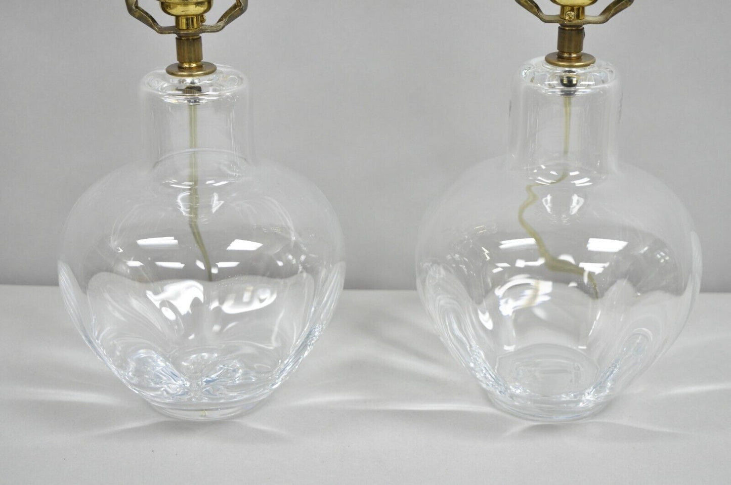 Vintage Simon Pearce Shelburne Modern Handblown Glass Vase Small Table Lamp Pair