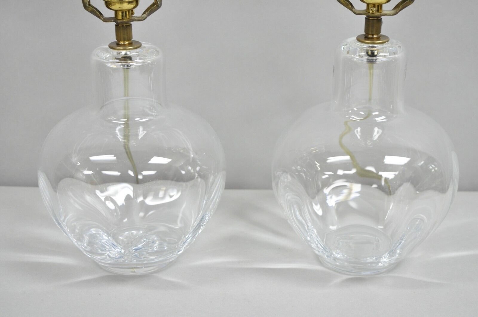 Vintage Simon Pearce Shelburne Modern Handblown Glass Vase Small Table Lamp Pair