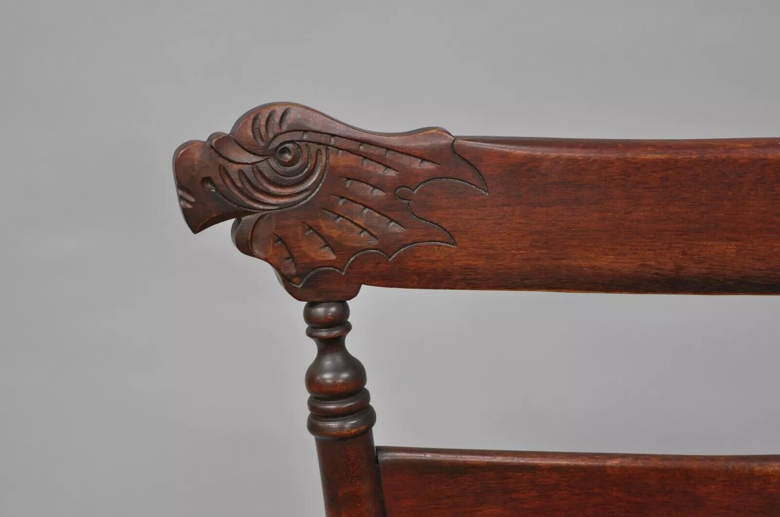 Antique Victorian Carved Mahogany Figural Eagle Cane Seat Rocker Rocking Chair