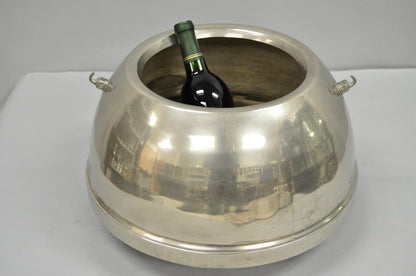 Vintage Mid Century Modern Large Steel Metal Champagne Ice Bucket w/ Elephants