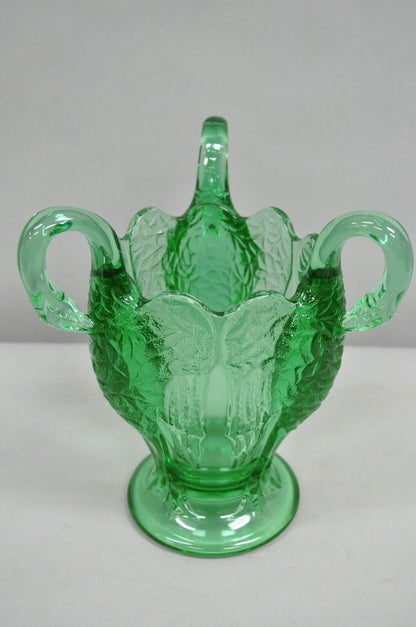 Vintage Imperial Glass Co. Carnival Glass Emerald Green 3 Headed Swan Crane Vase