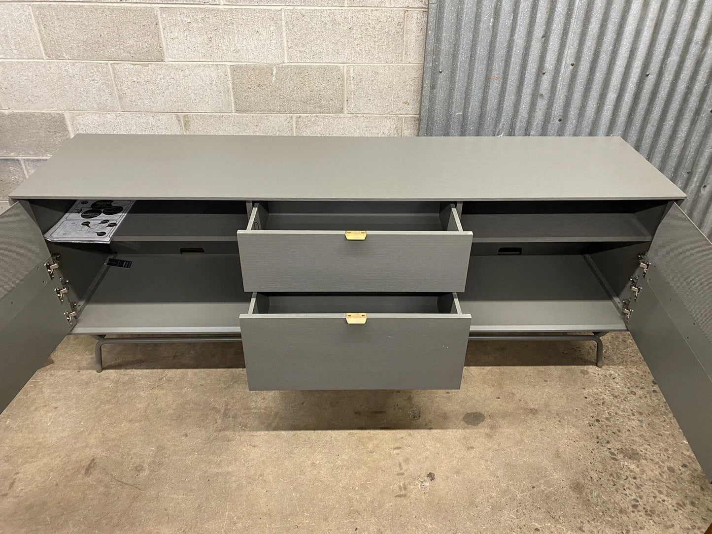 "Dang"  by Blu Dot 2 Door 2 Drawer Grey Media Stand Console Credenza Cabinet