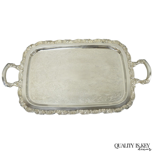 Vintage Oneida Victorian Silver Plated Etched Butlers Serving Platter Bar Tray