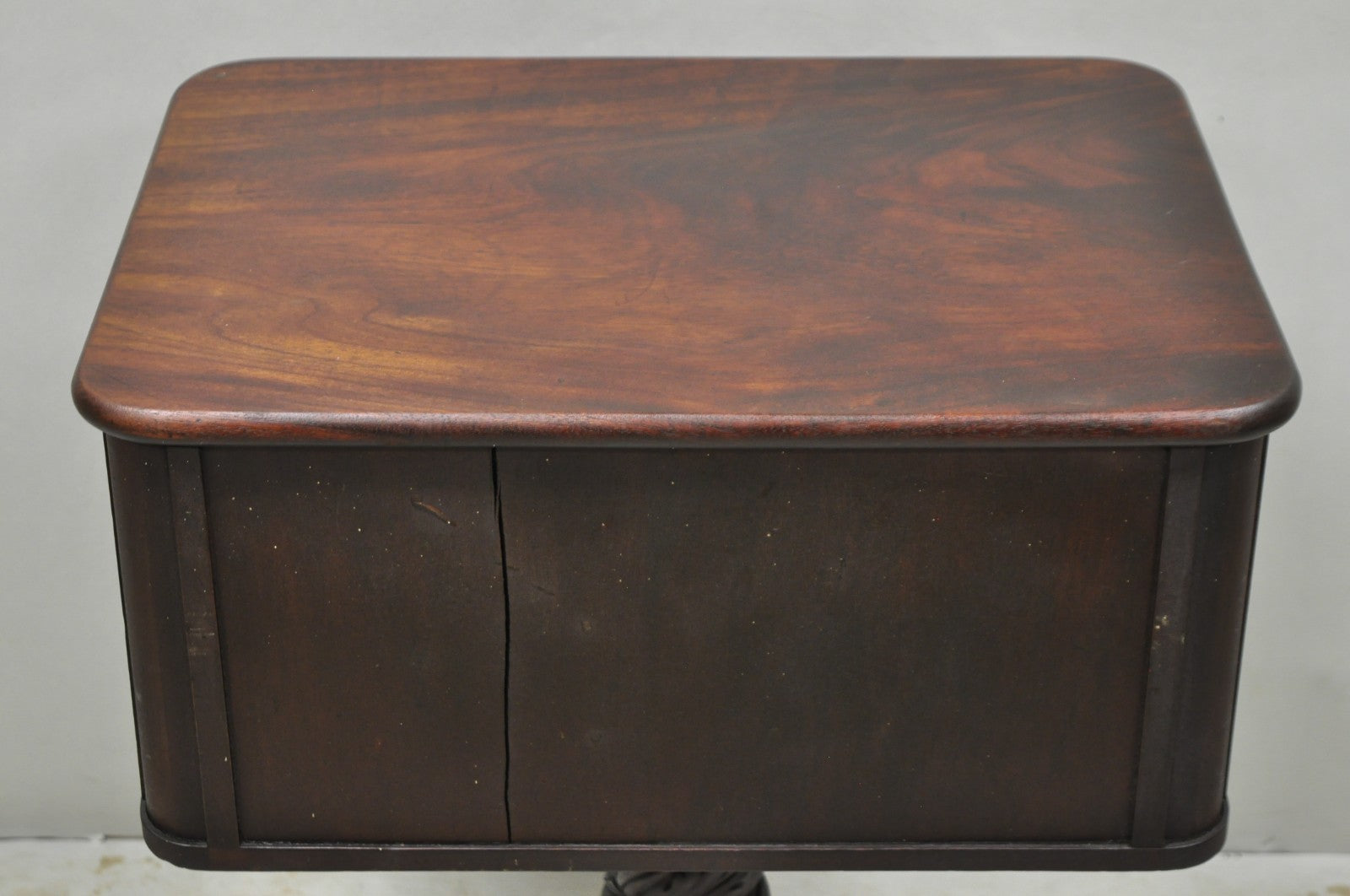Antique American Empire Carved Paw Foot Pedestal Base Work Stand Side Table