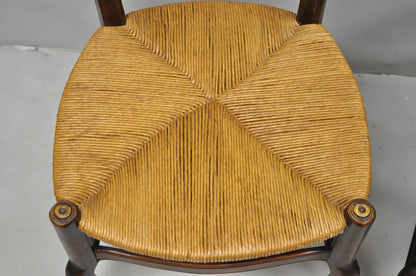 Antique William & Mary Style Carved Walnut Rose Rush Seat Side Chairs - a Pair