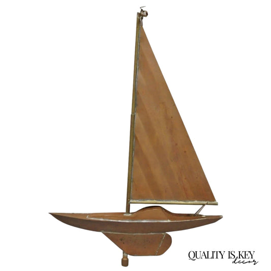 Vintage Folk Art Copper Sailboat Ship 38" Weathervane Hand Crafted