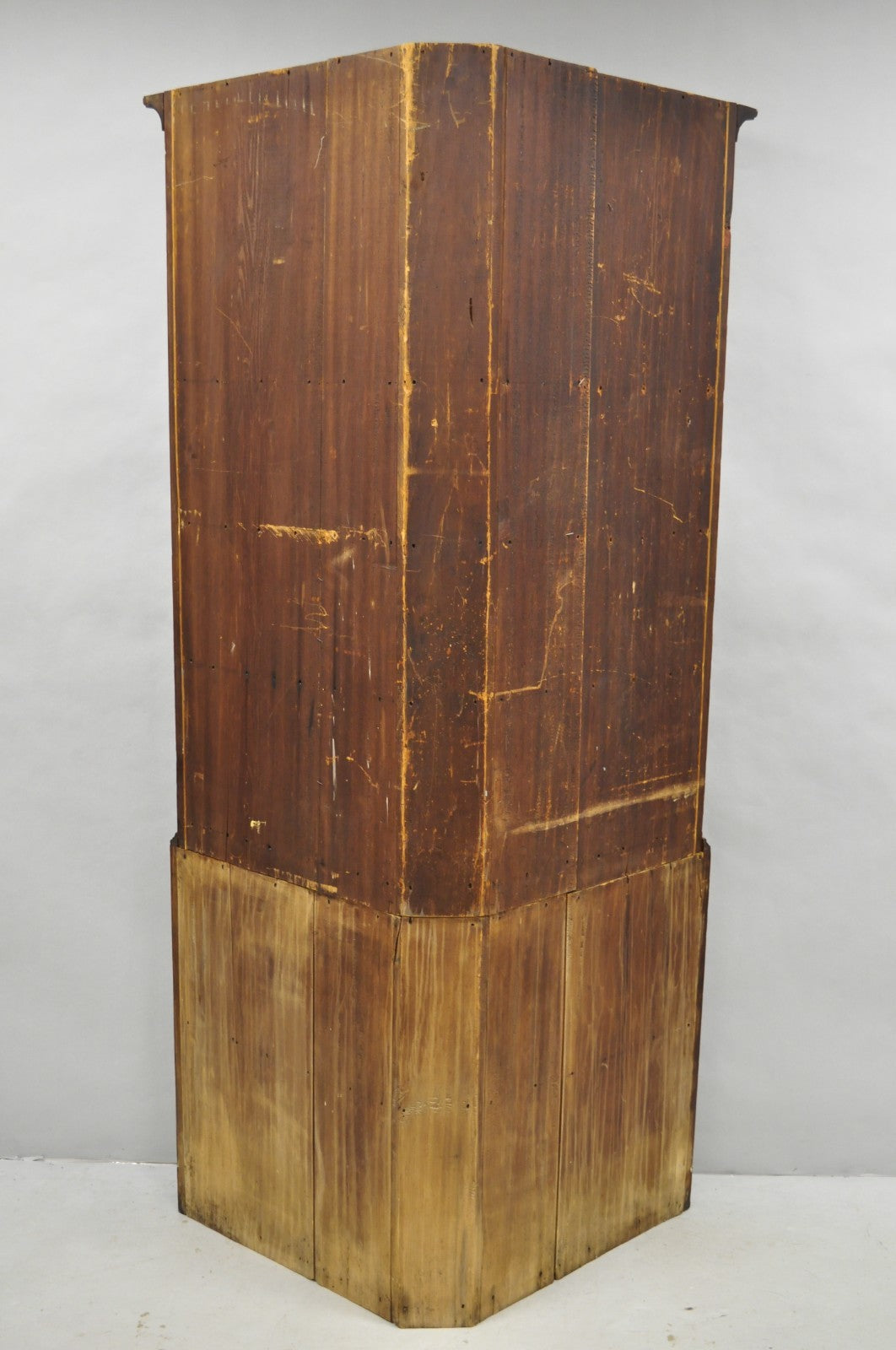 Antique Colonial Primitive Cherry Wood Glass Front Corner China Cabinet Cupboard