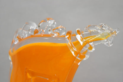 Ion Tamaian Postmodern Orange Blown Art Glass 20" Large Abstract Face Sculpture