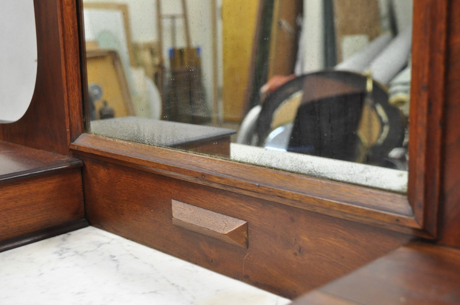 Antique Eastlake Victorian Carved Walnut Marble Top Washstand Dresser w/ Mirror