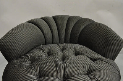 Mid Century Modern Milo Baughman Style Round Black Club Lounge Chair - a Pair