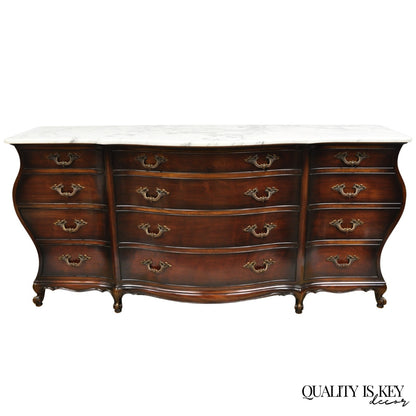 Vintage J. Zonan French Regency Mahogany Marble Top 12 Drawer Triple Dresser