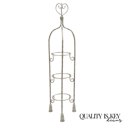 Italian Hollywood Regency Silver Gilt Iron Rope Tassel Plant Stand Muffin Stand
