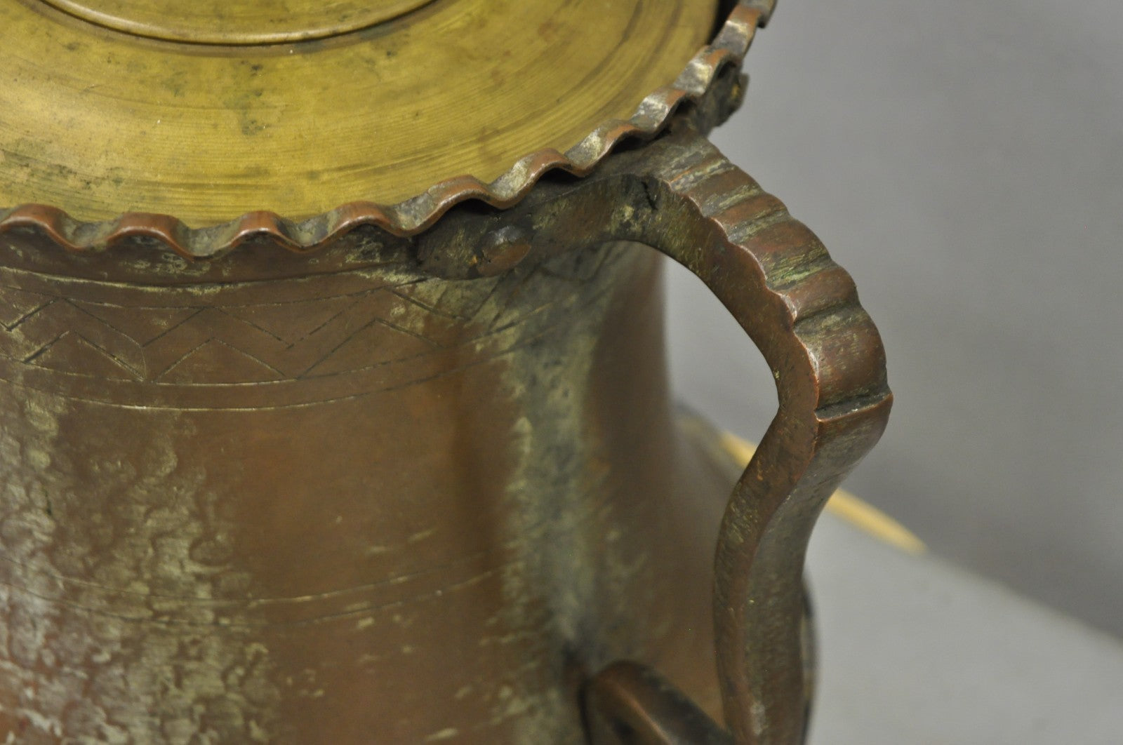Antique Anglo Indian Moroccan Hammered Copper Pitcher w Handle Table Lamp