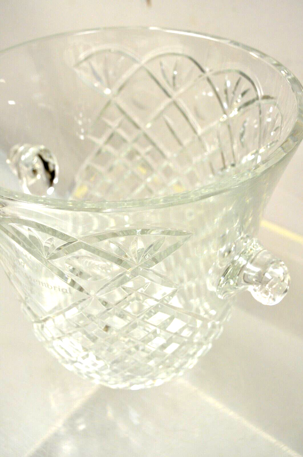 Vintage Heavy Diamond Cut Lead Crystal Glass Ice Bucket - Etched