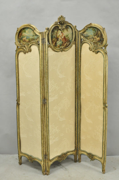 Antique French Louis XV Hand Painted Petite 3 Panel Folding Dressing Screen