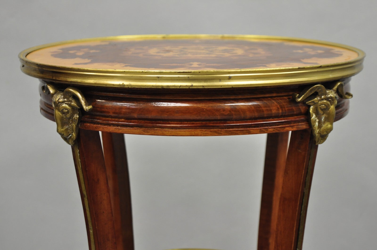 Vintage French Louis XVI Style Bronze Rams Head Ormolu 3 Tier Round Side Table