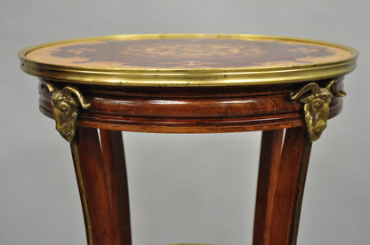 Vintage French Louis XVI Style Bronze Rams Head Ormolu 3 Tier Round Side Table