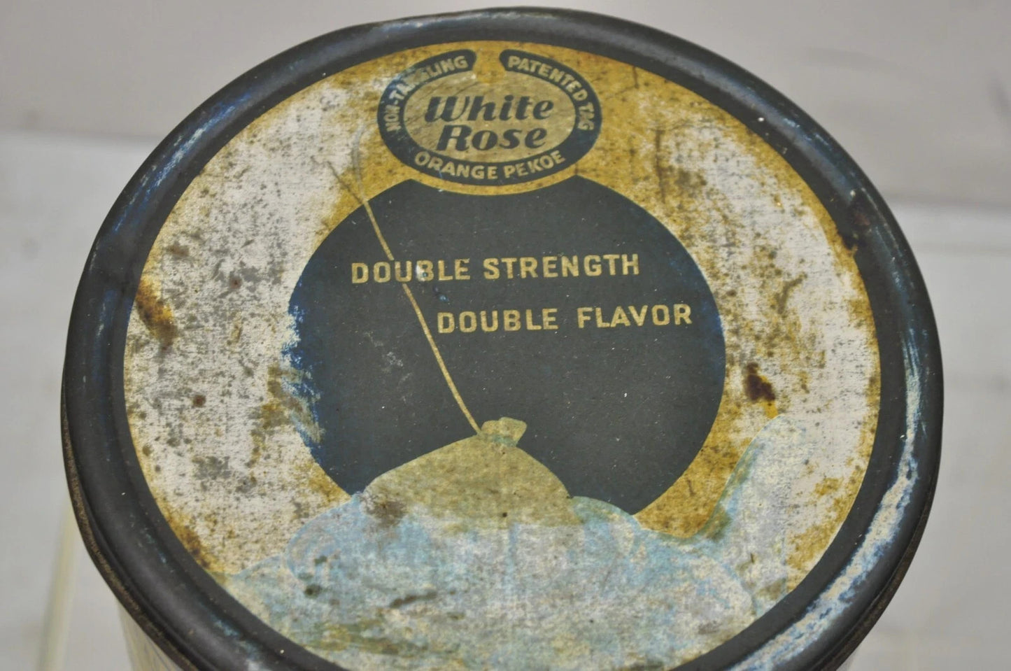 Vintage Art Deco White Rose Tea Balls 3 lb Tin Metal Container Can Advertisement