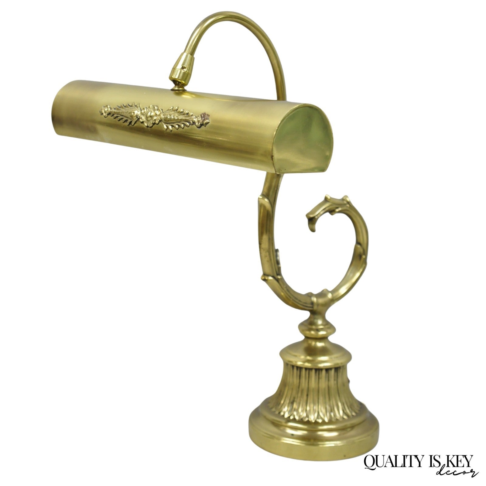 Vintage Victorian Style Brass Acanthus Scrolling Bankers Desk Table Lamp