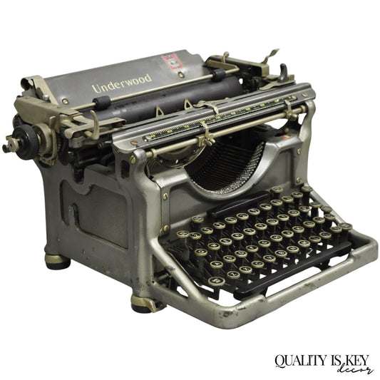 Vintage 1930s Underwood Model 6 (?) Grey Color Manual Typewriter