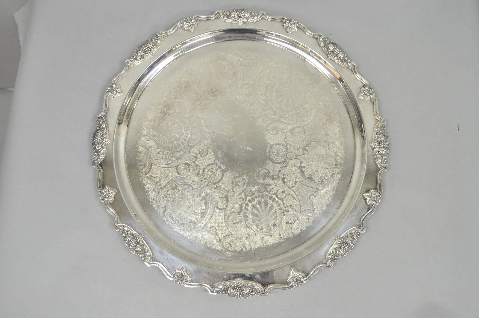 Vintage Wallace Harvest Silver Plated Grapevine Punch Bowl Set w/ 12 Cups & Tray