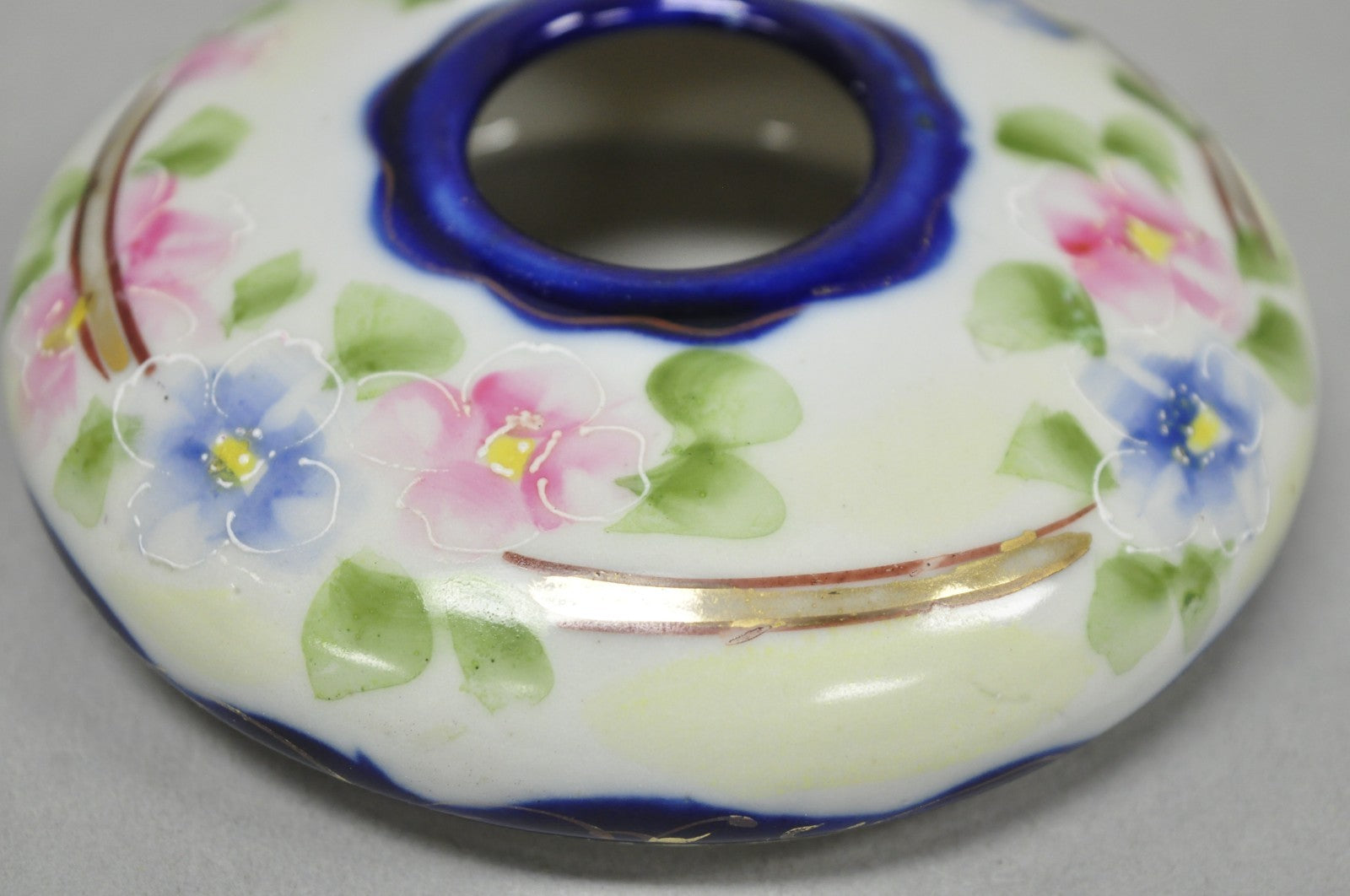 Victorian Japanese Hand Painted Porcelain Cobalt Blue Hair Receiver & Powder Jar