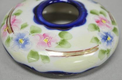 Victorian Japanese Hand Painted Porcelain Cobalt Blue Hair Receiver & Powder Jar