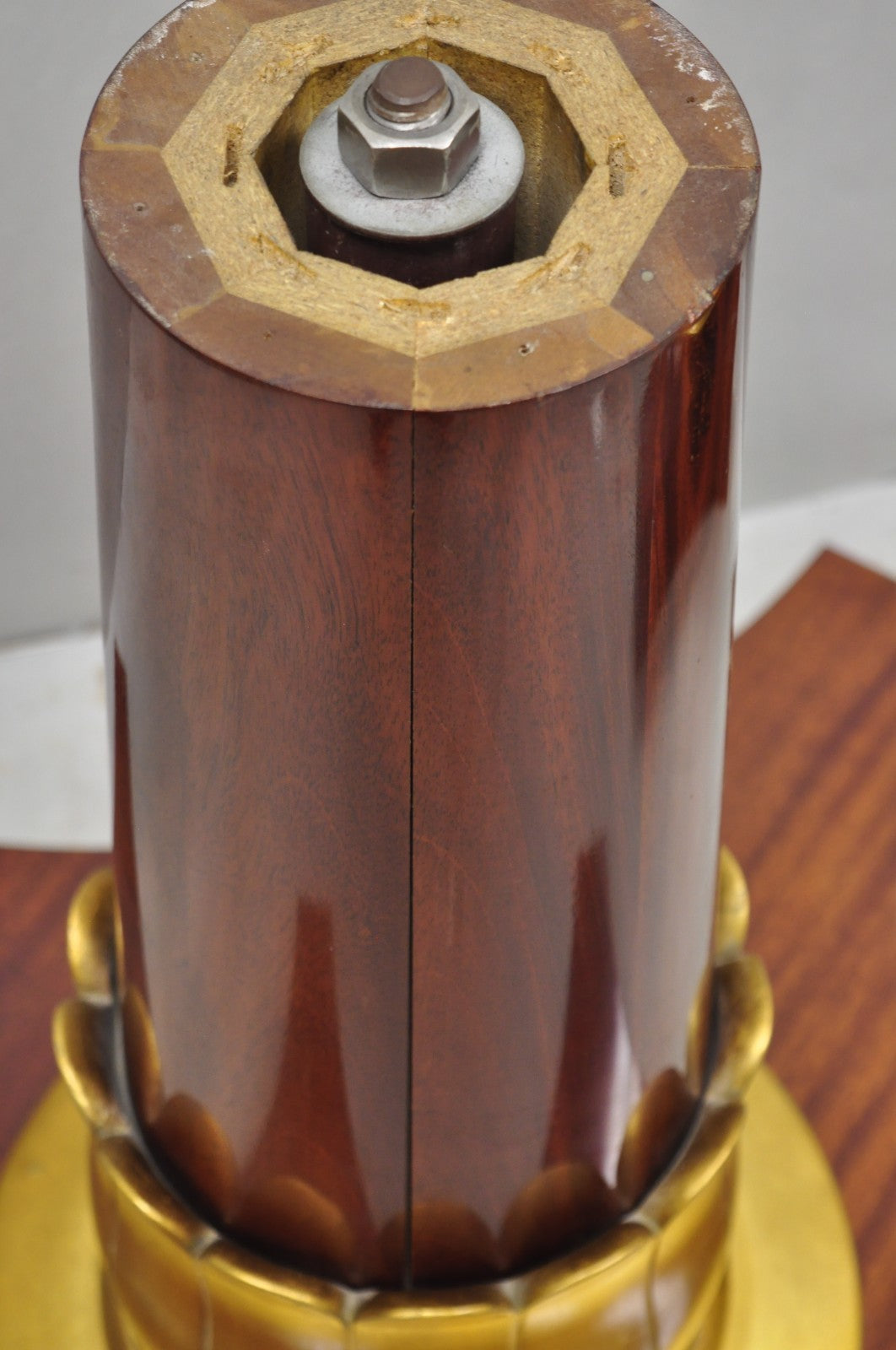 Vintage French Regency Style Mahogany & Gold Gilt Plume Table Pedestal Base (A)