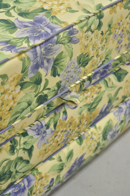 Traditional Oversized Storage Ottoman Yellow and Blue Floral Custom Upholstered