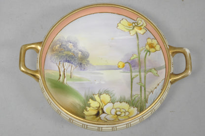 Antique Nippon Morimora Hand Painted Flowers & Ducks Coral Porcelain Bowl (A)