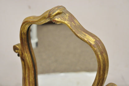 Italian Hollywood Regency Carved Gold Giltwood Distressed Small Vanity Mirror