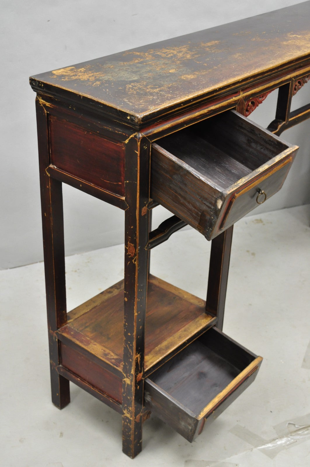 Antique Chinese Carved Hardwood Altar Console Table Sideboard Buffet w/ Drawers