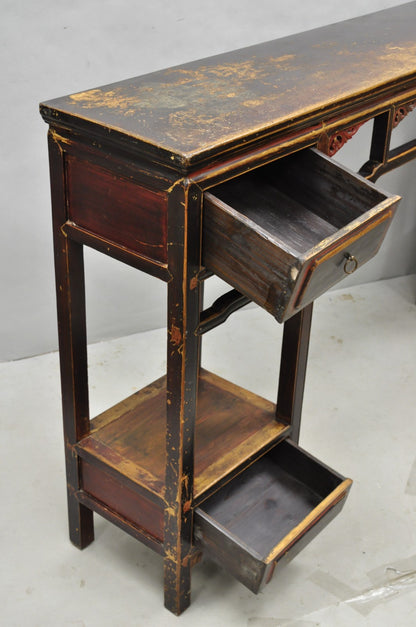 Antique Chinese Carved Hardwood Altar Console Table Sideboard Buffet w/ Drawers