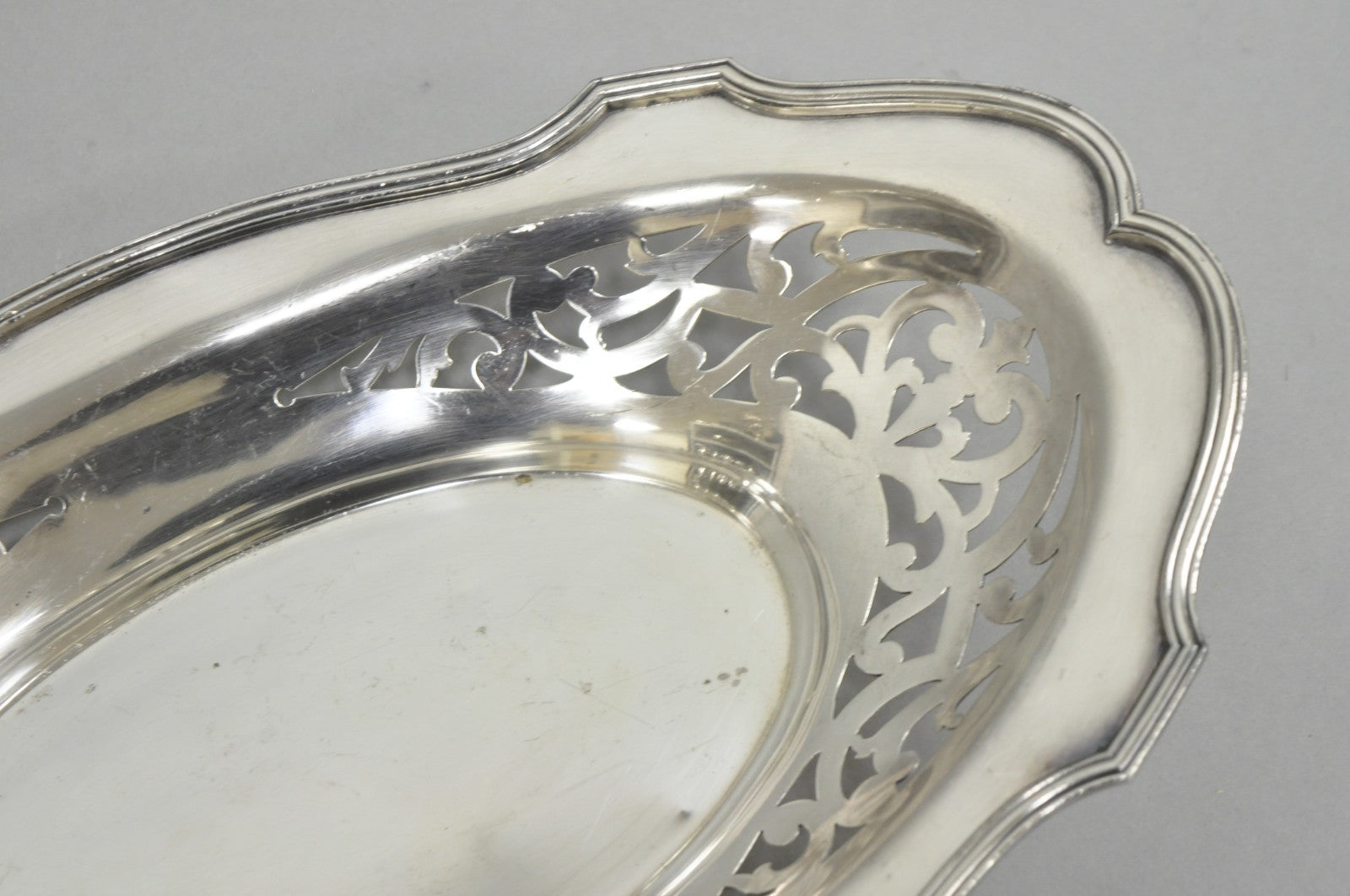 Antique Victorian Silver Plated Oval Reticulated Trinket Dish Tray by L.B.S. Co