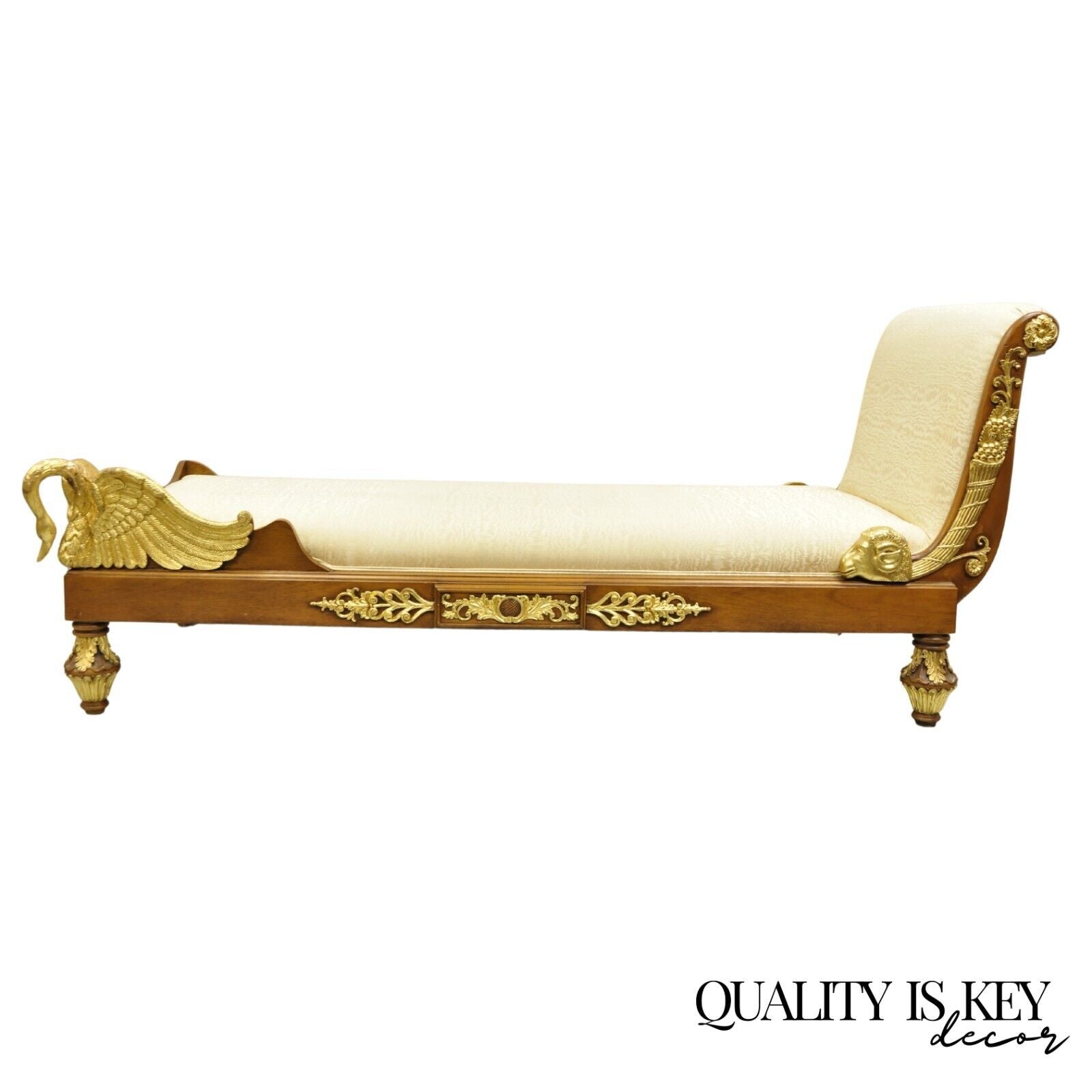 Vintage French Neoclassical Style Swan & Rams Recamier Daybed Chaise Lounge Sofa
