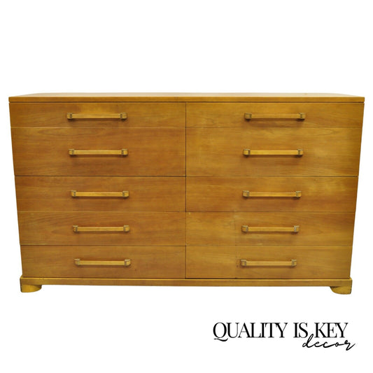 John Widdicomb Mid Century Modern 10 Drawer Blonde Mahogany Large Dresser Chest