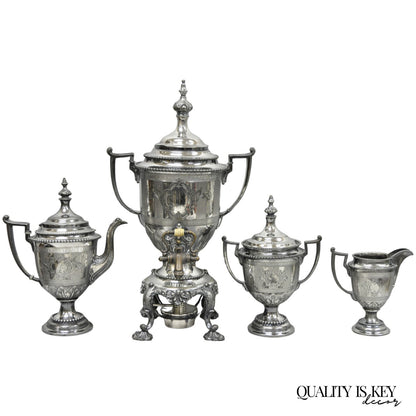 Antique Reed & Barton 1929 English Regency Silver Plated Samovar Tea Set 4 Pcs