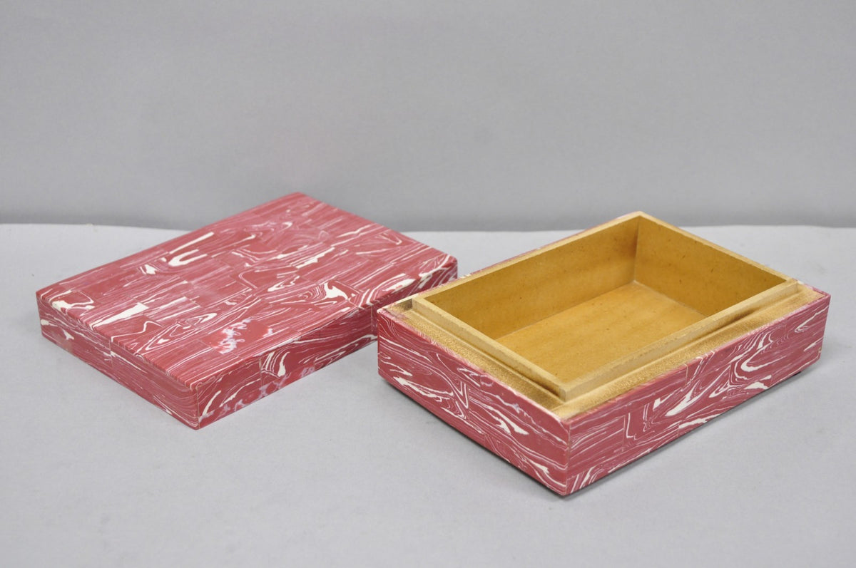 Modern Lava Marble Inlay Pink Coral Covered Jewelry Trinket Box by Current Home