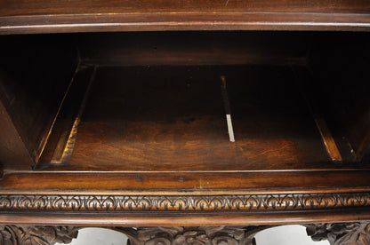 Antique French Renaissance Flower Carved Walnut China Cabinet Radio Bar Cabinet