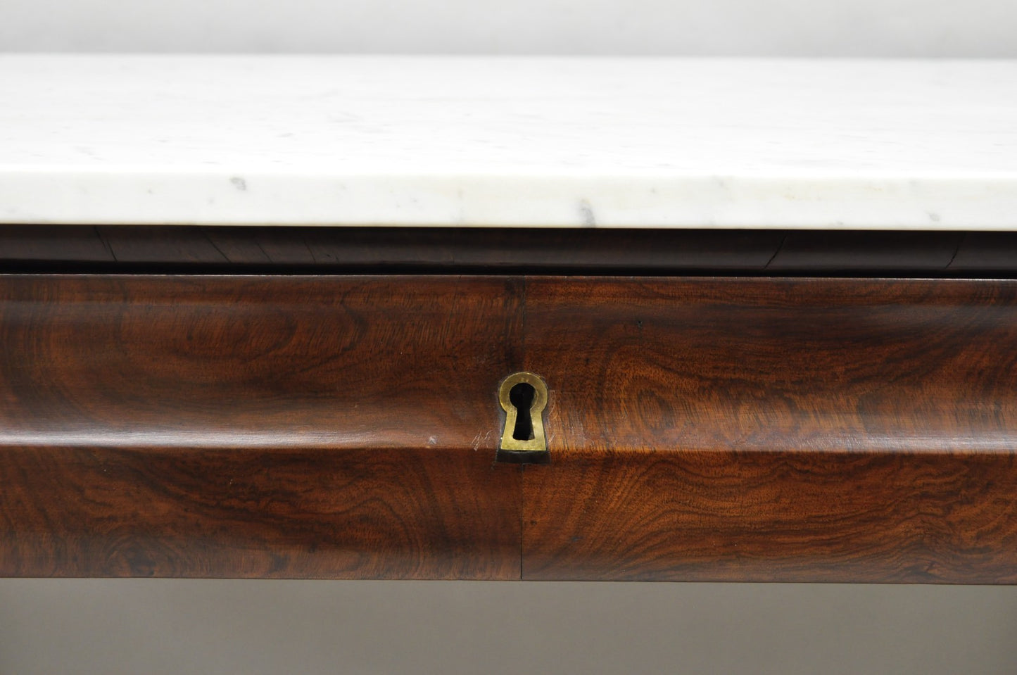 Antique French Empire Mahogany White Marble Top Console Hall Table w/ Drawer